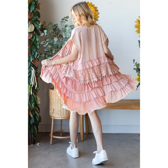 Oli & Hali Washed Lace Tiered Tie Front Detail Sleeveless Top NEW Size XL - Picture 7 of 7